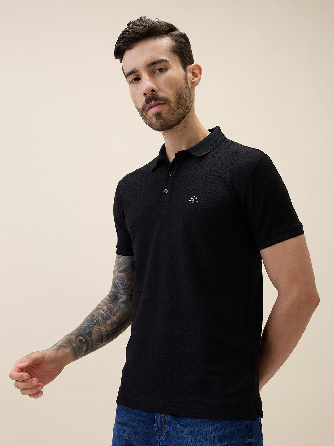 Men's Solid Polo Collar Half Sleeves Regular Fit Tshirt Secondary image