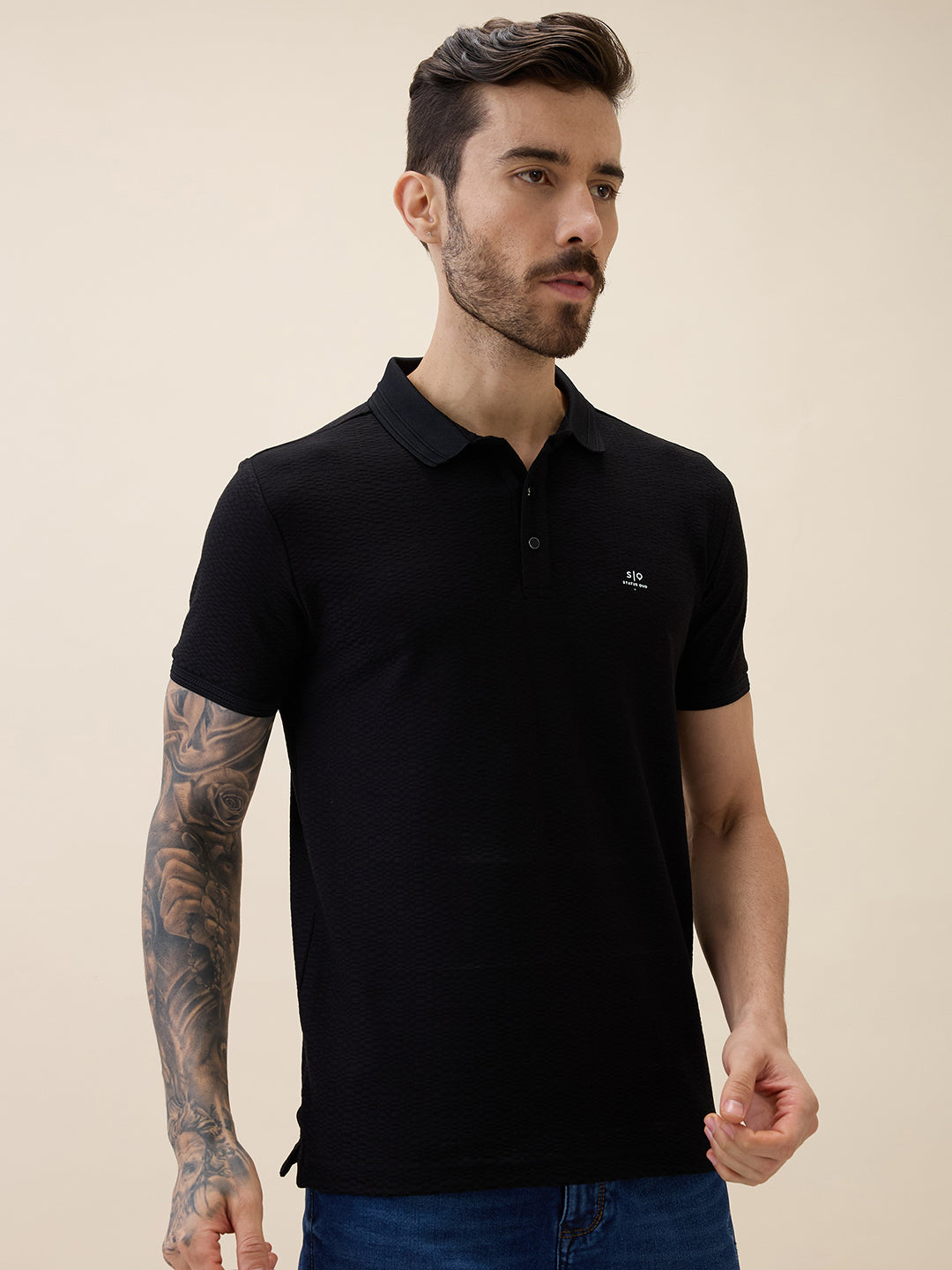 Men's Solid Polo Collar Half Sleeves Regular Fit Tshirt