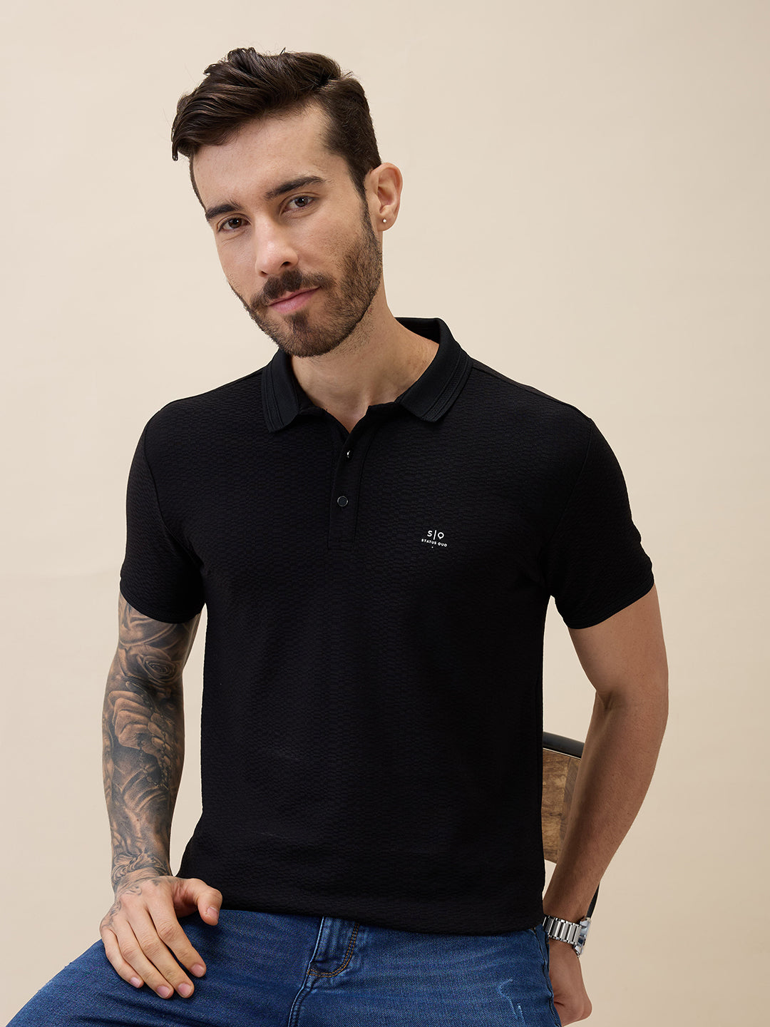 Men's Solid Polo Collar Half Sleeves Regular Fit Tshirt