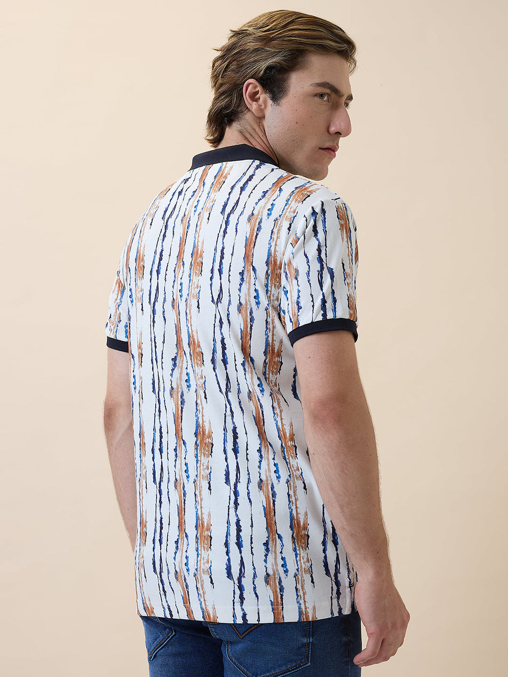 Men's Printed Polo Collar Half Sleeves Regular Fit T-shirt