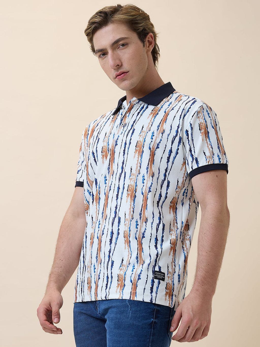 Men's Printed Polo Collar Half Sleeves Regular Fit T-shirt