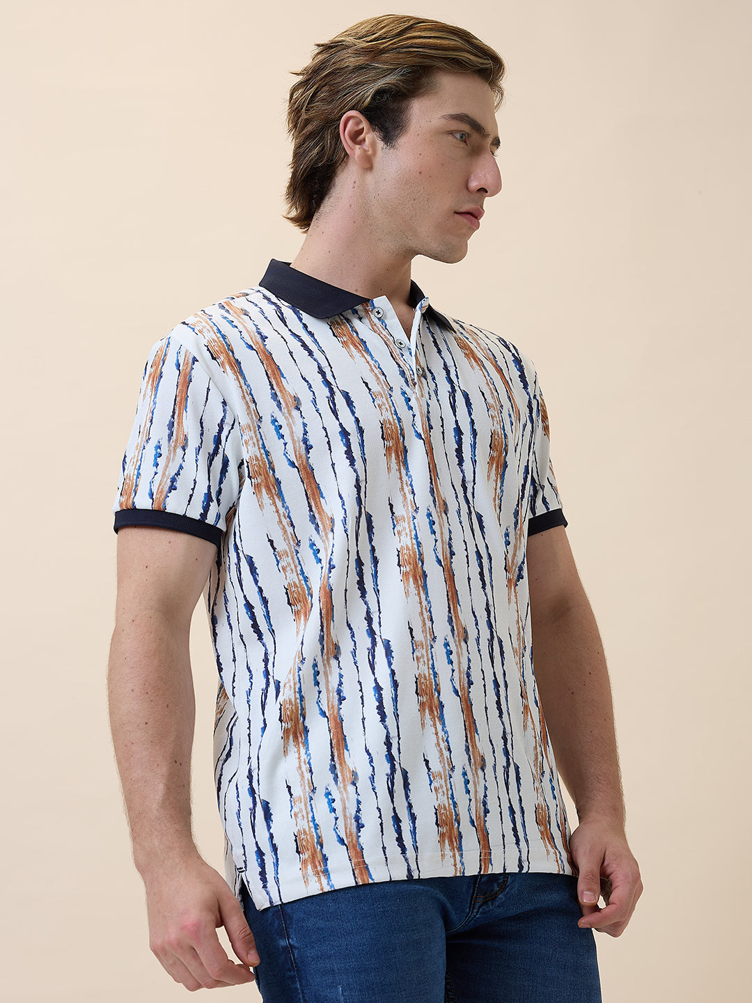 Men's Printed Polo Collar Half Sleeves Regular Fit T-shirt