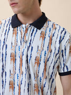 Men's Printed Polo Collar Half Sleeves Regular Fit T-shirt