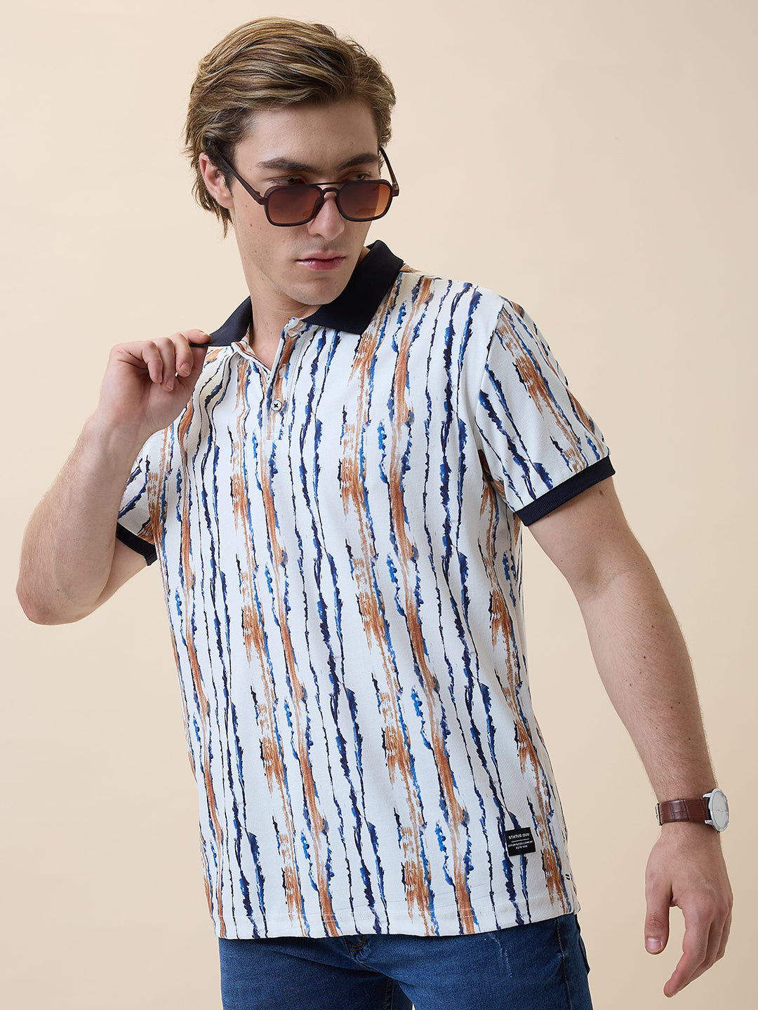 Men's Printed Polo Collar Half Sleeves Regular Fit T-shirt