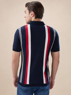 Mens Striped Half Sleeves Regular Fit Polo T-Shirt with Button Closure