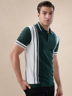 B.Green Striped Button Closure Polo