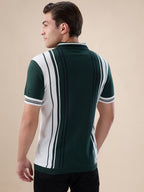 B.Green Striped Button Closure Polo