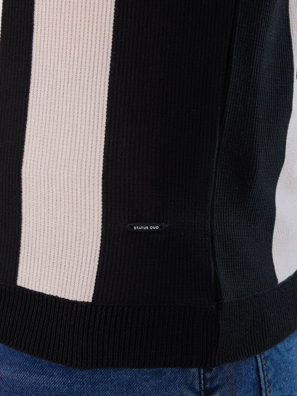 Black Striped Half Zipper Polo
