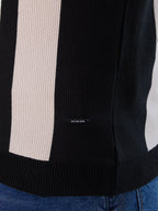Black Striped Half Zipper Polo