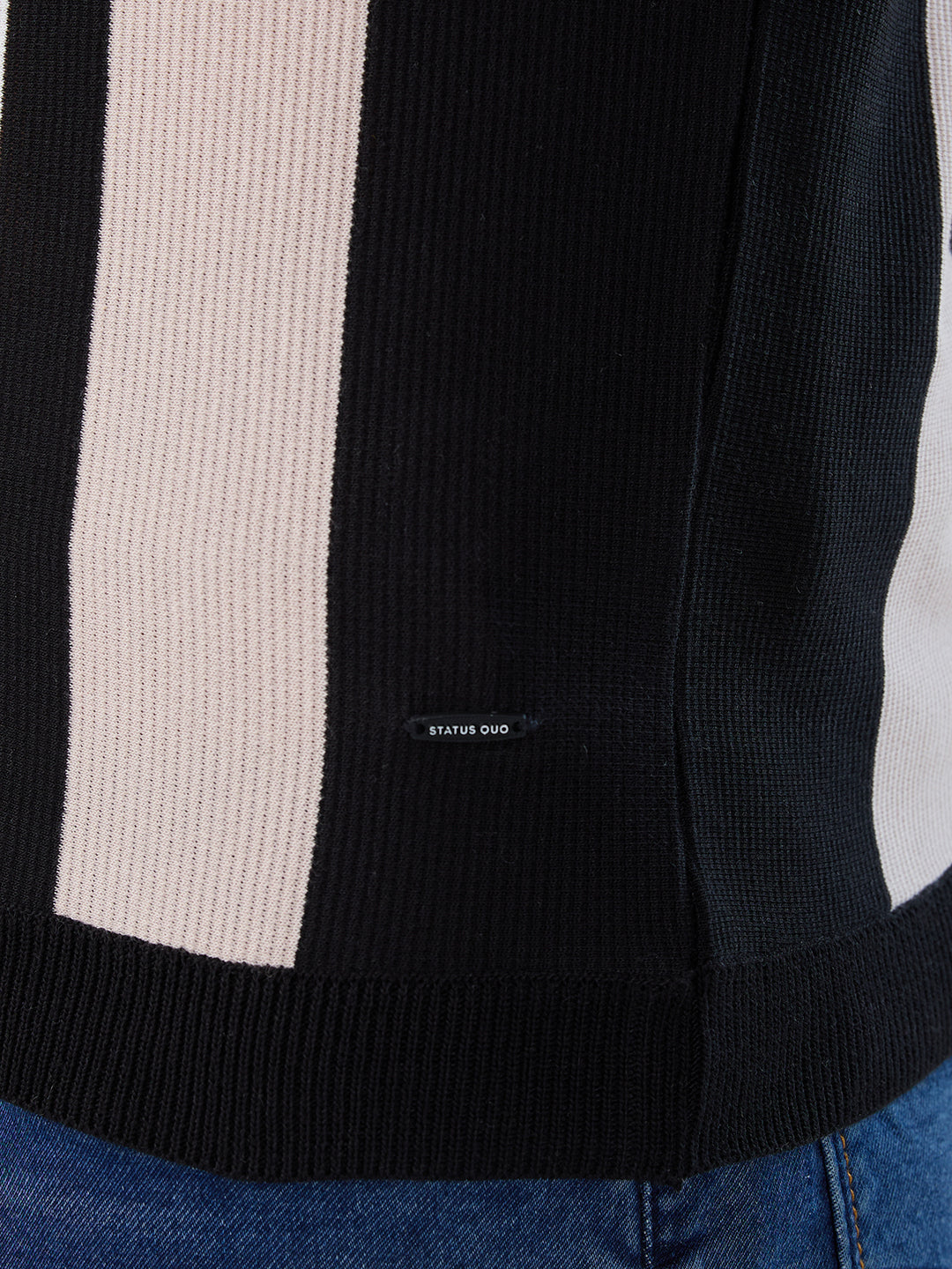 Black Striped Half Zipper Polo