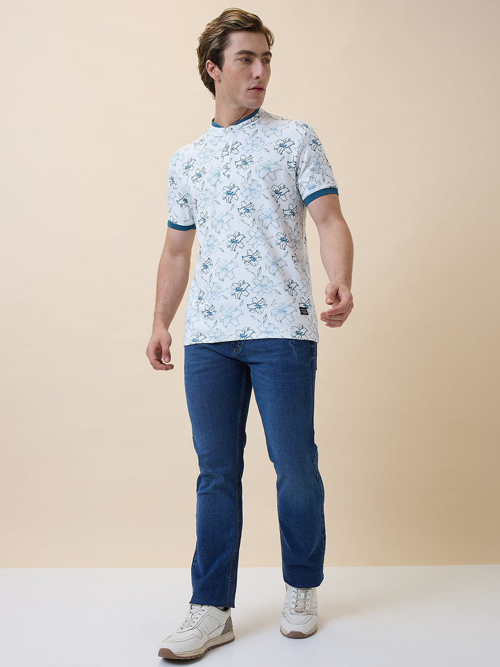 Status Quo Men's Printed Henley Neck Half Sleeves Regular Fit T-shirt
