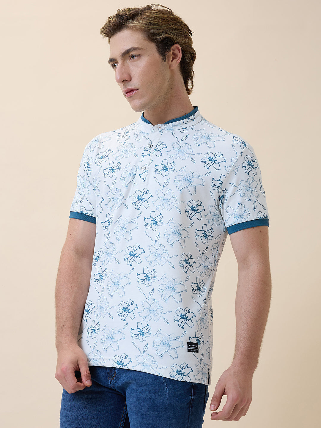 Status Quo Men's Printed Henley Neck Half Sleeves Regular Fit T-shirt Secondary image