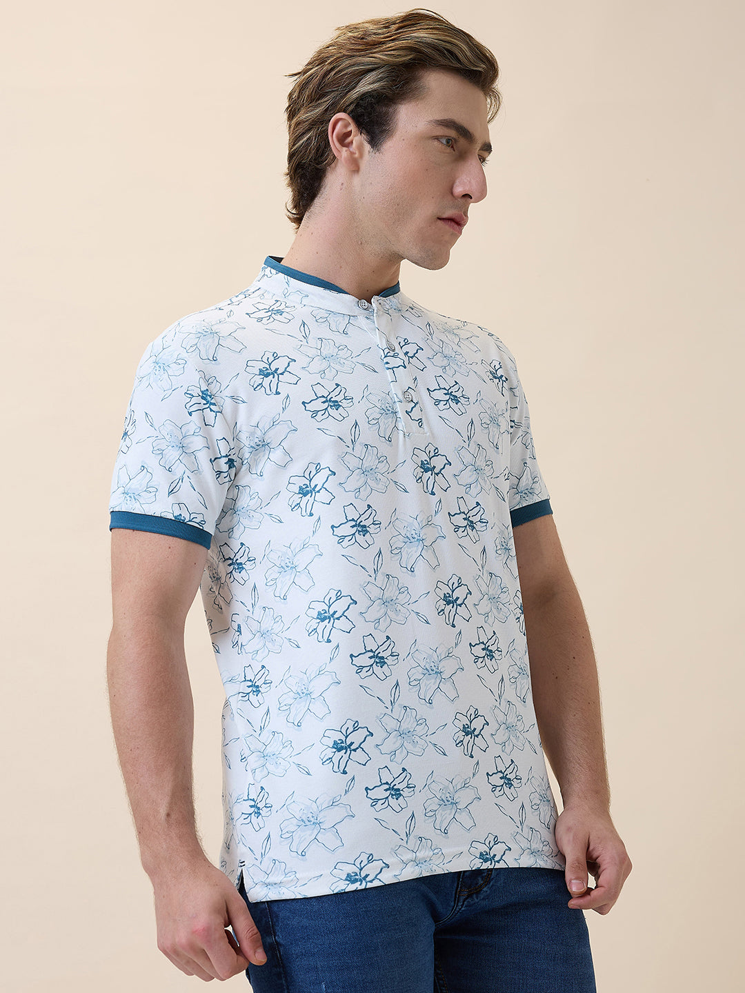 Status Quo Men's Printed Henley Neck Half Sleeves Regular Fit T-shirt