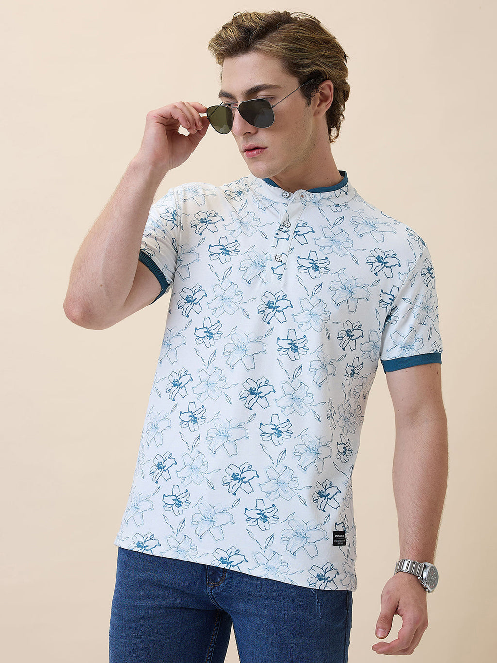 Status Quo Men's Printed Henley Neck Half Sleeves Regular Fit T-shirt