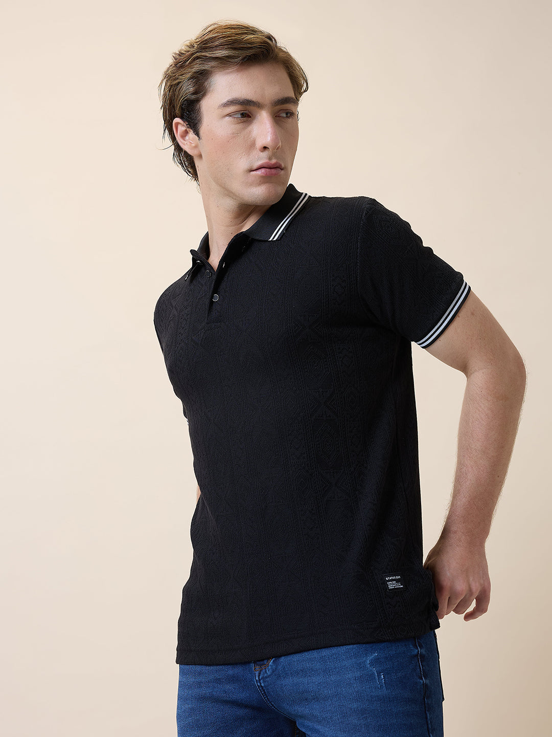 Status Quo Men's Solid Polo Collar Half Sleeves Regular Fit T-shirt Secondary image