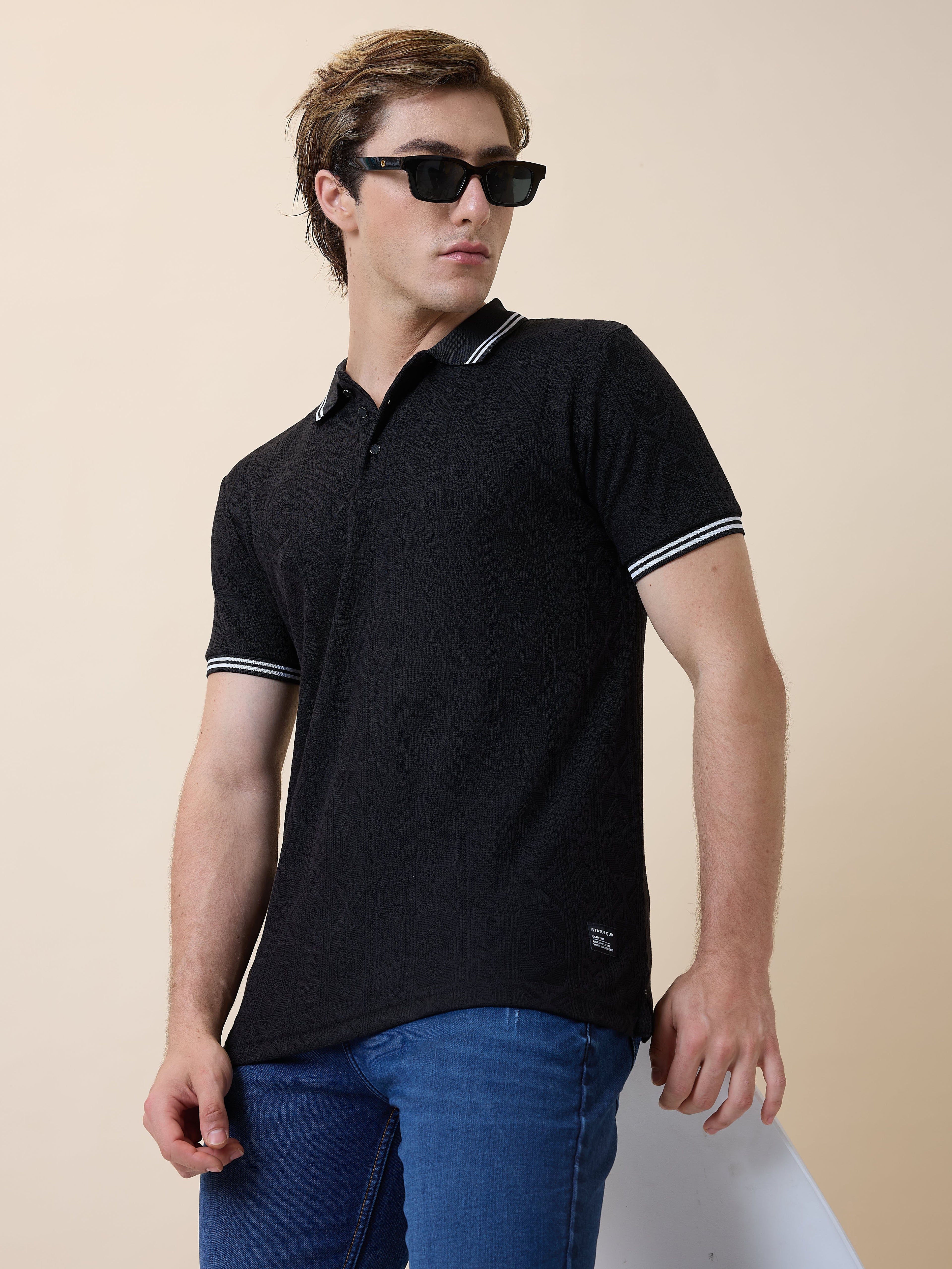 Status Quo Men's Solid Polo Collar Half Sleeves Regular Fit T-shirt