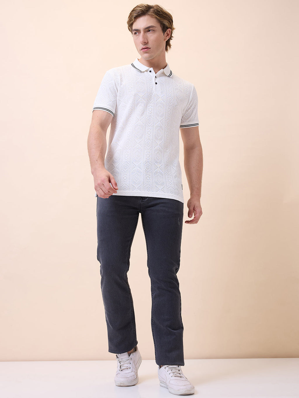 Mens All-Over Solid Polo Collar Half Sleeves Regular Fit T-Shirt