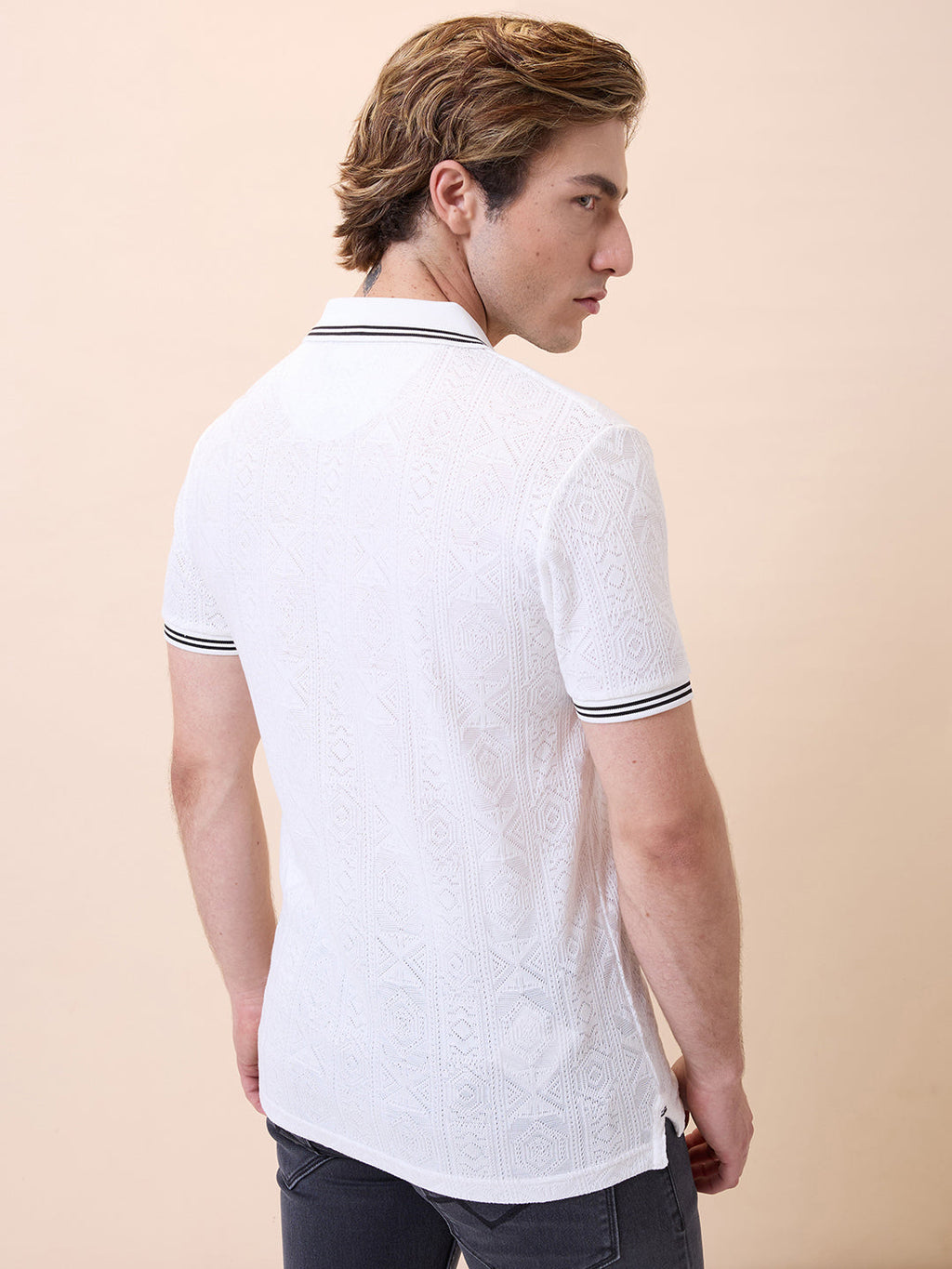 Mens All-Over Solid Polo Collar Half Sleeves Regular Fit T-Shirt