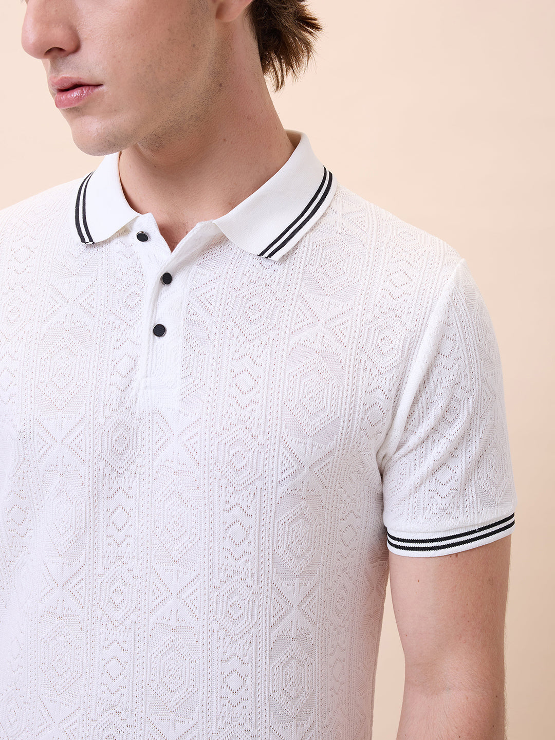 Mens All-Over Solid Polo Collar Half Sleeves Regular Fit T-Shirt