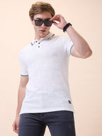 Mens All-Over Solid Polo Collar Half Sleeves Regular Fit T-Shirt