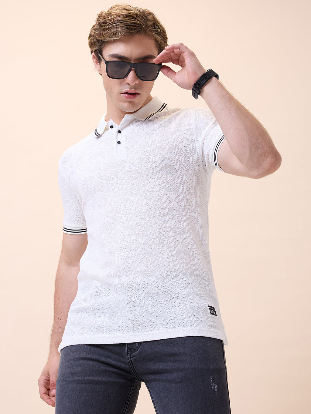 Mens All-Over Solid Polo Collar Half Sleeves Regular Fit T-Shirt