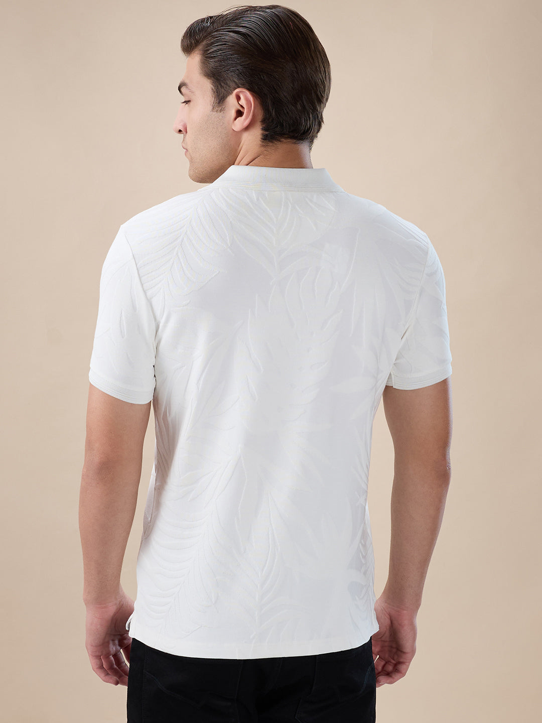 Off White Tribal Textured Polo