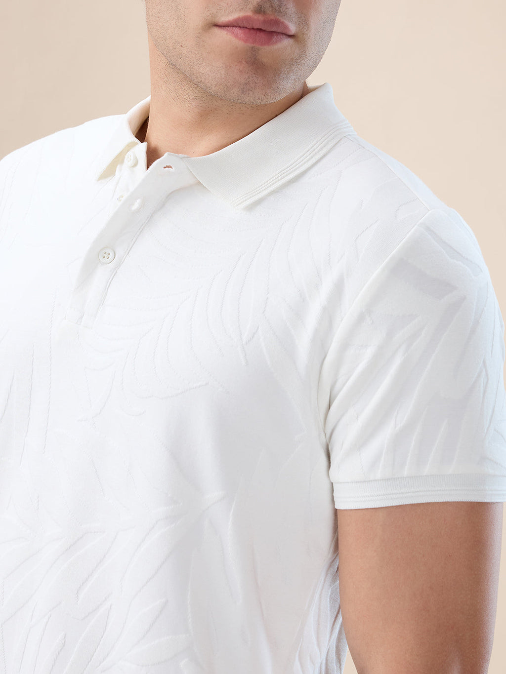 Off White Tribal Textured Polo