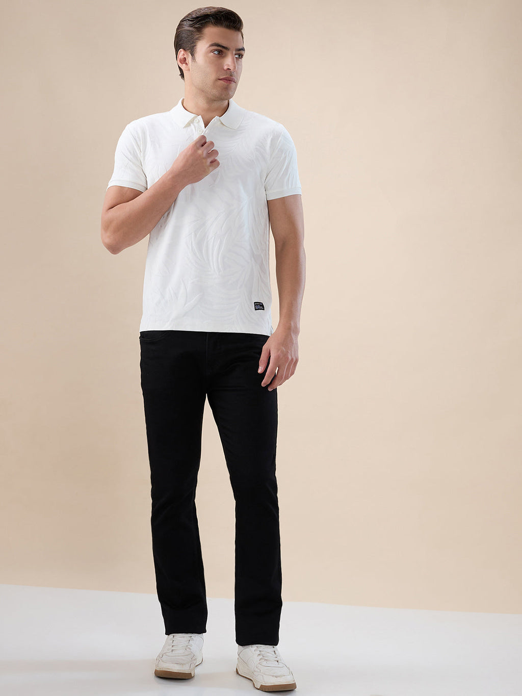 Off White Tribal Textured Polo