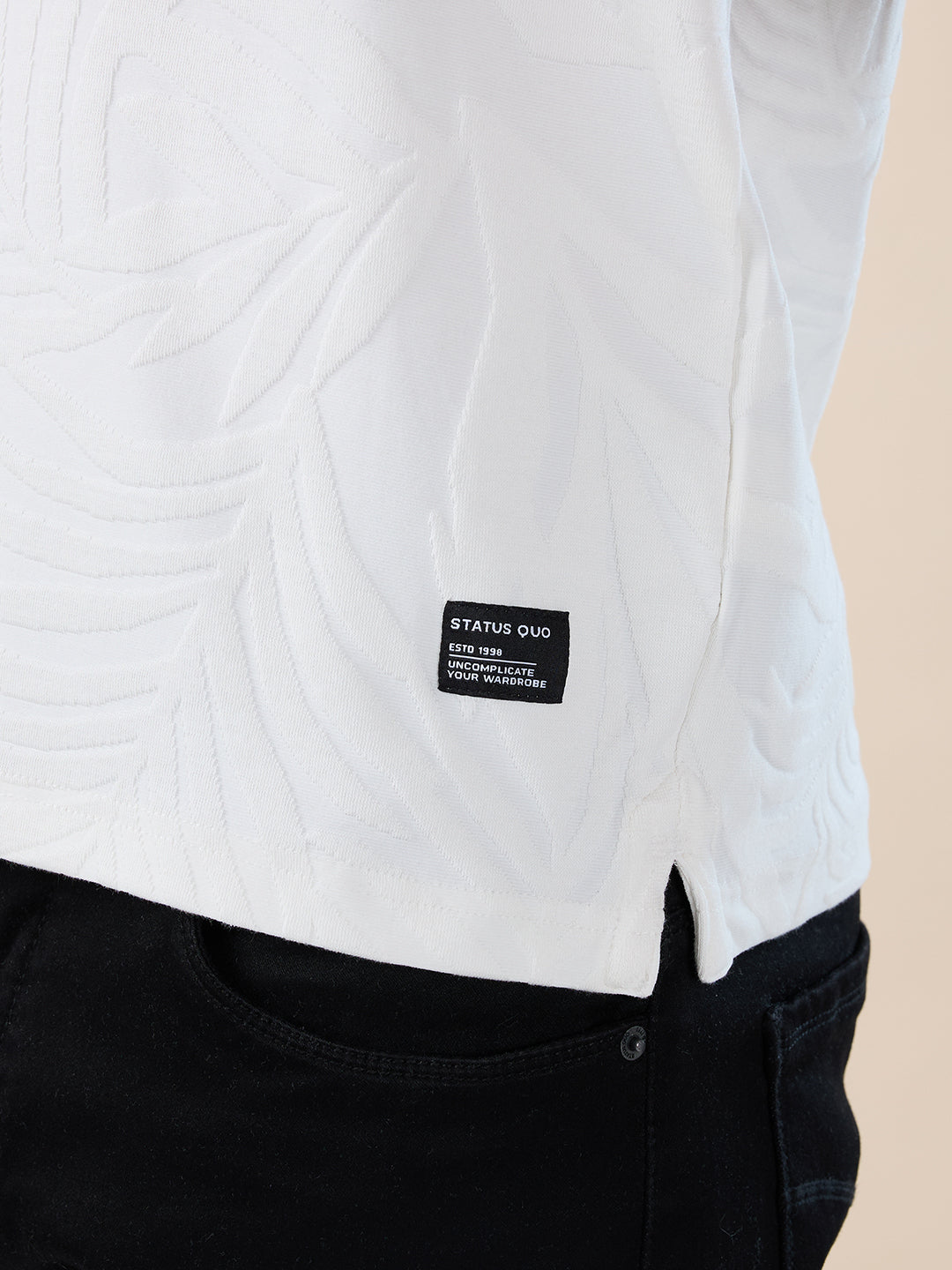 Off White Tribal Textured Polo