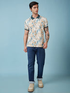 Men's Printed Cuban Collar Half Sleeves T-shirts