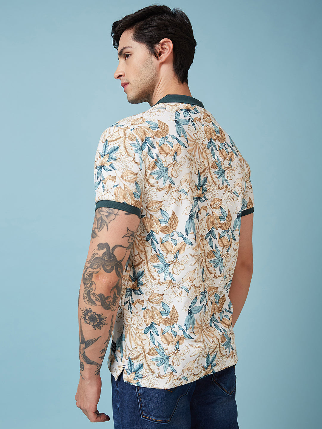 Men's Printed Cuban Collar Half Sleeves T-shirts