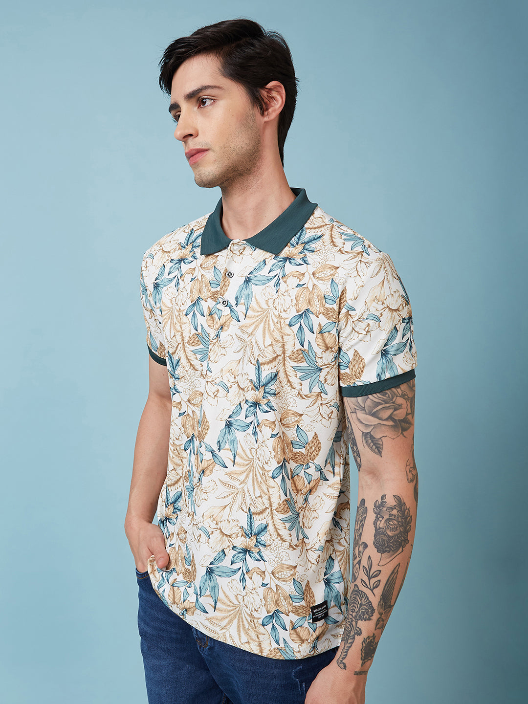 Men's Printed Cuban Collar Half Sleeves T-shirts