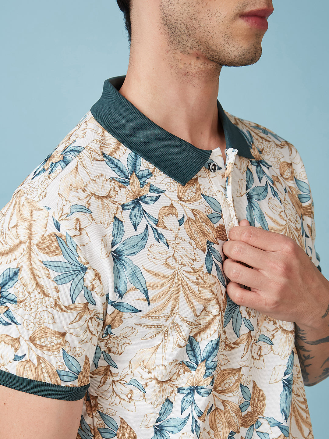 Men's Printed Cuban Collar Half Sleeves T-shirts