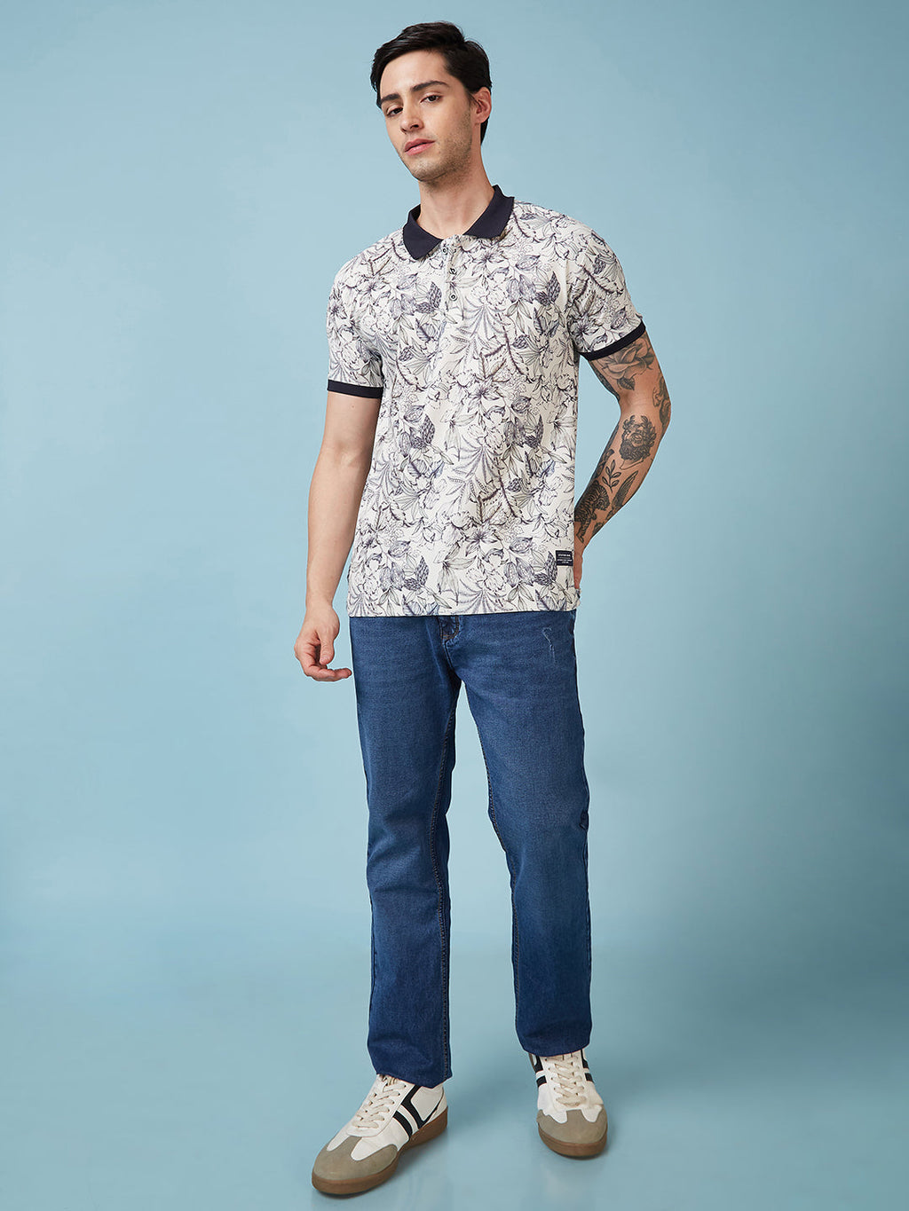 Men's Printed Cuban Collar Half Sleeves T-shirts