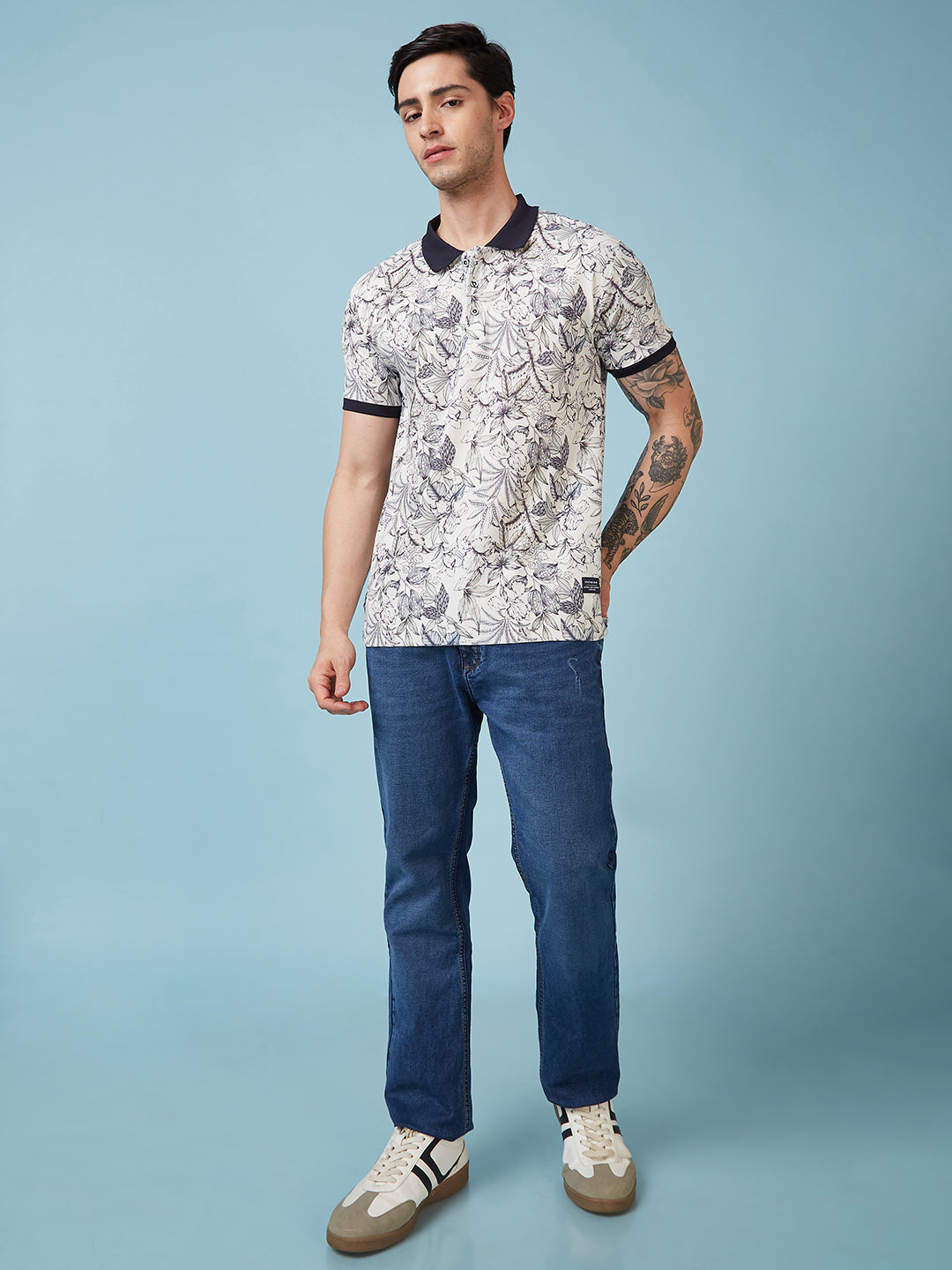 Men's Printed Cuban Collar Half Sleeves T-shirts