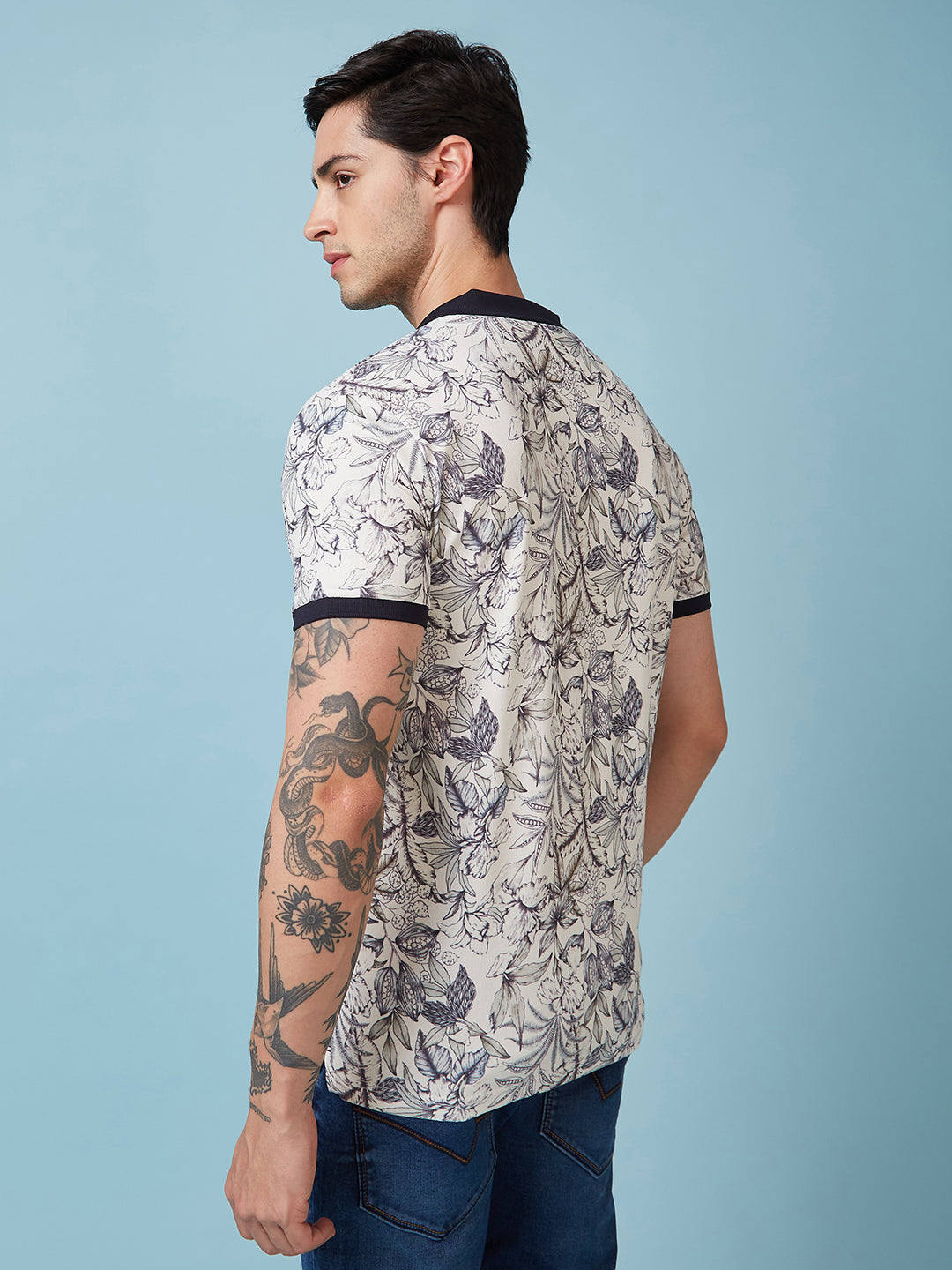 Men's Printed Cuban Collar Half Sleeves T-shirts