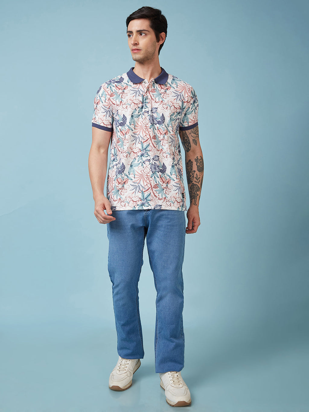 Men's Printed Cuban Collar Half Sleeves T-shirts