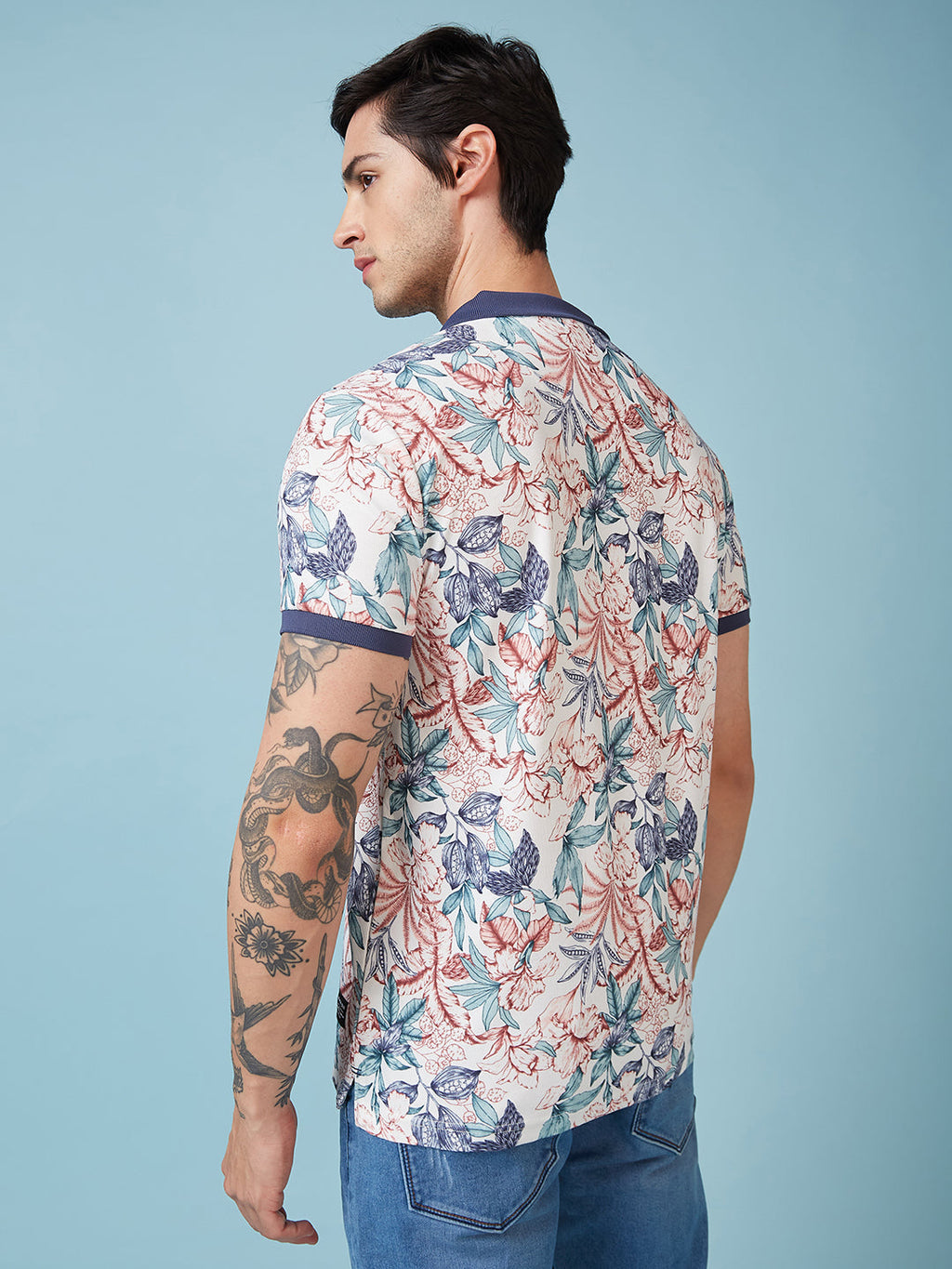 Men's Printed Cuban Collar Half Sleeves T-shirts