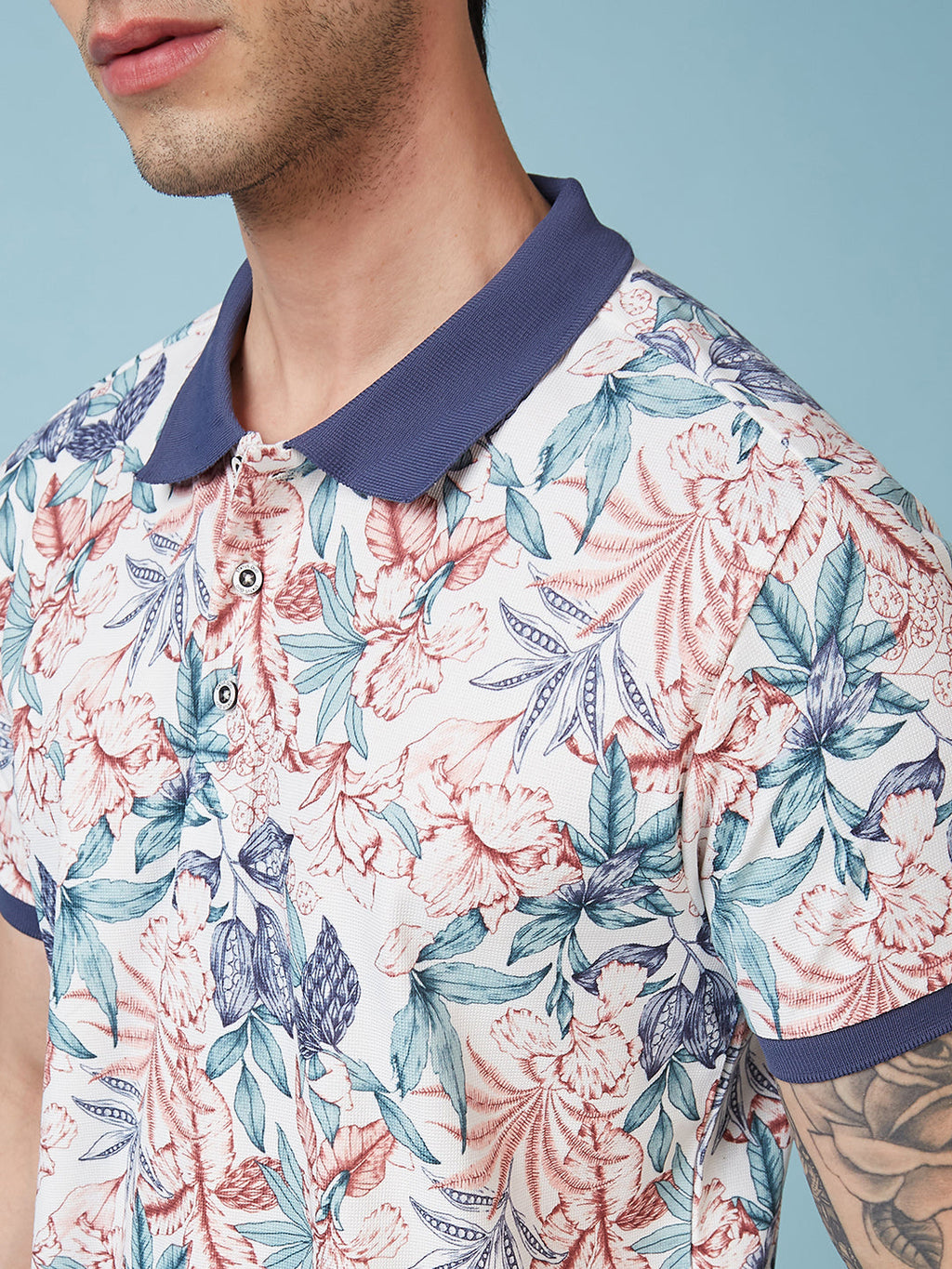 Men's Printed Cuban Collar Half Sleeves T-shirts
