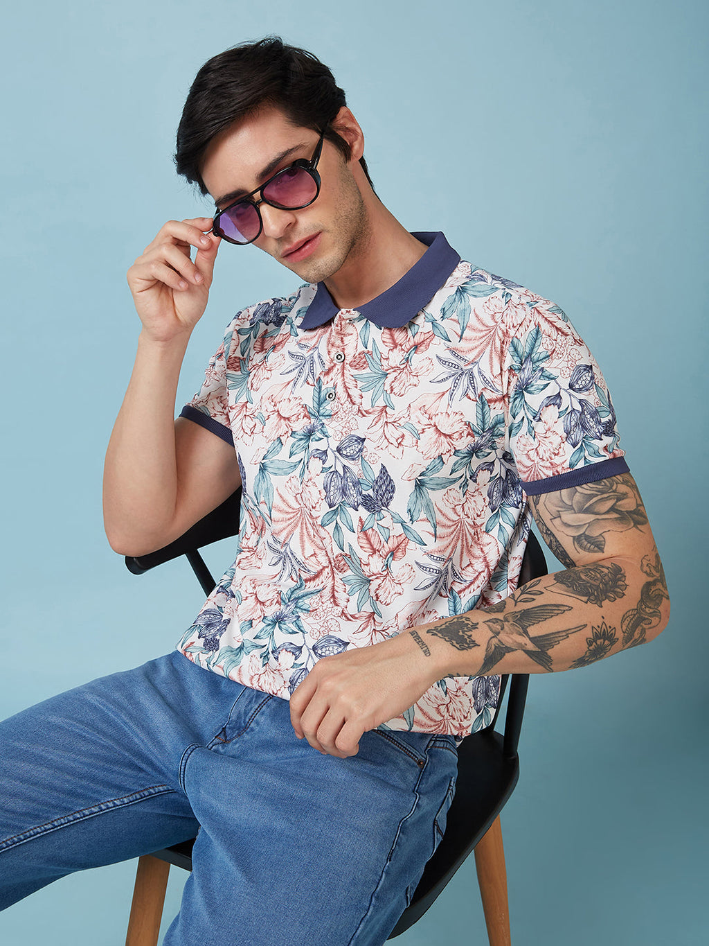 Men's Printed Cuban Collar Half Sleeves T-shirts