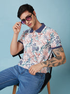 Men's Printed Cuban Collar Half Sleeves T-shirts