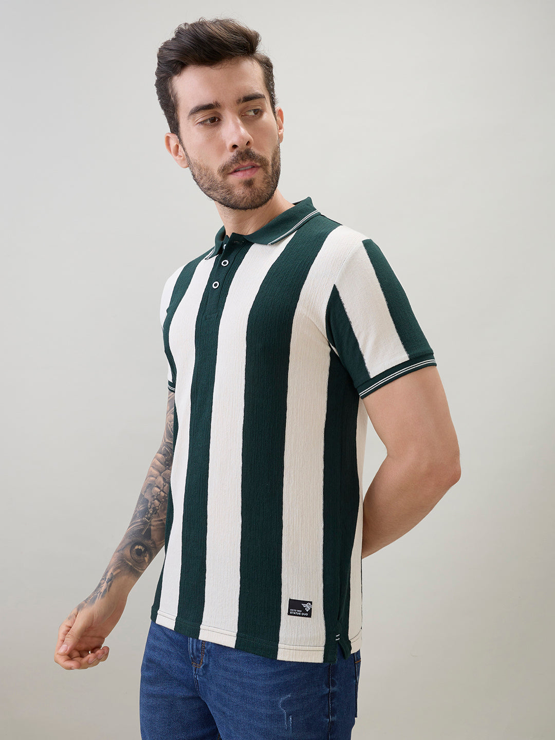 Men's Striped Regular Fit Polo T-Shirt with Tipping Detail and Half Sleeves Secondary image
