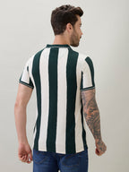 Men's Striped Regular Fit Polo T-Shirt with Tipping Detail and Half Sleeves