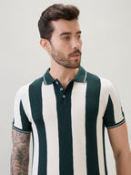 Men's Striped Regular Fit Polo T-Shirt with Tipping Detail and Half Sleeves