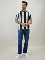 Men's Striped Regular Fit Polo T-Shirt with Tipping Detail and Half Sleeves