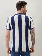Men's Striped Regular Fit Polo T-Shirt with Tipping Detail and Half Sleeves