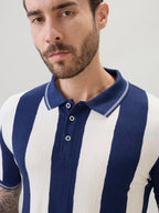 Men's Striped Regular Fit Polo T-Shirt with Tipping Detail and Half Sleeves