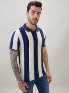 Men's Striped Regular Fit Polo T-Shirt with Tipping Detail and Half Sleeves
