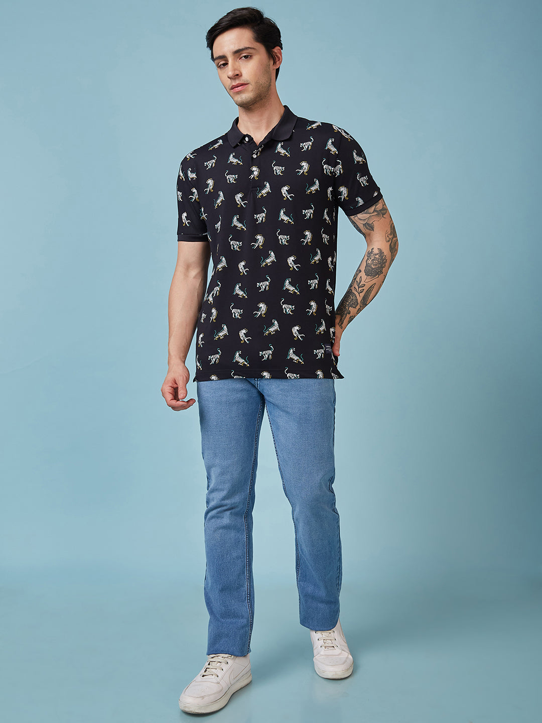 Men's Printed Polo Neck Half Sleeves T-shirt