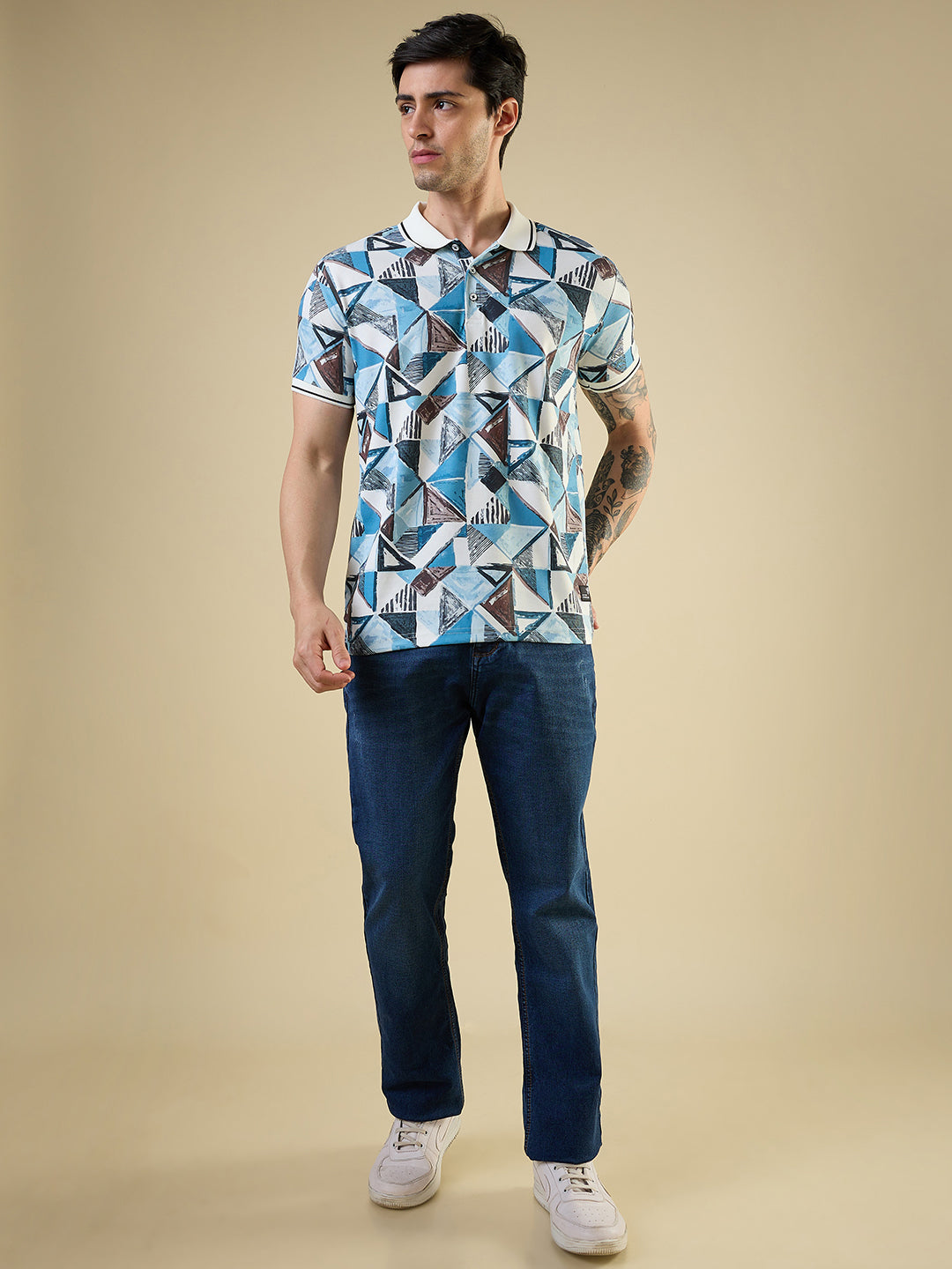 Mens Printed Polo Neck with Half Sleeves T-shirt